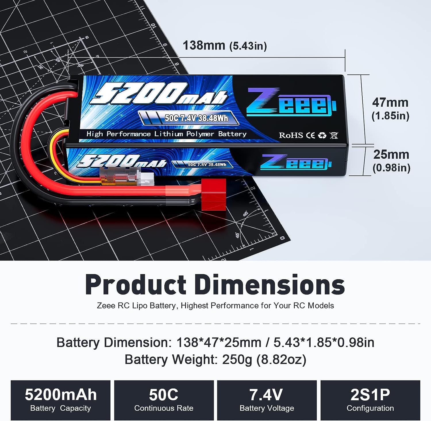 Zeee 5200mAh 2S RC Lipo Batter - Drone Rc Land recension och pris