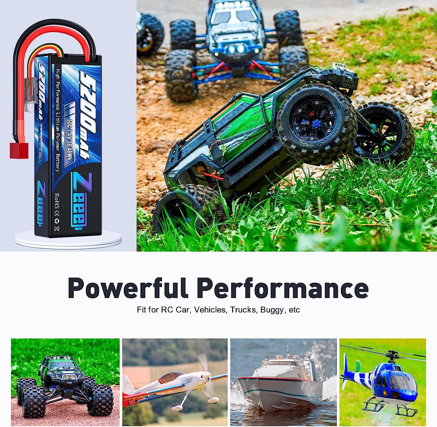 Zeee 5200mAh 2S RC Lipo Batter - Drone Rc Land recension och pris